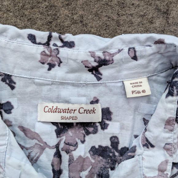 Coldwater Creek Shaped Floral Blue Button Down Shirt Women's Size PS or PM - Picture 4 of 8